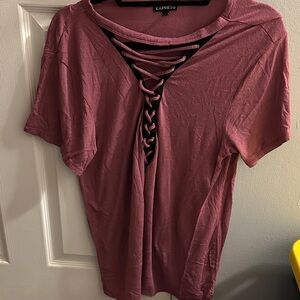 Express Women's Mauve Lace-Up Tee